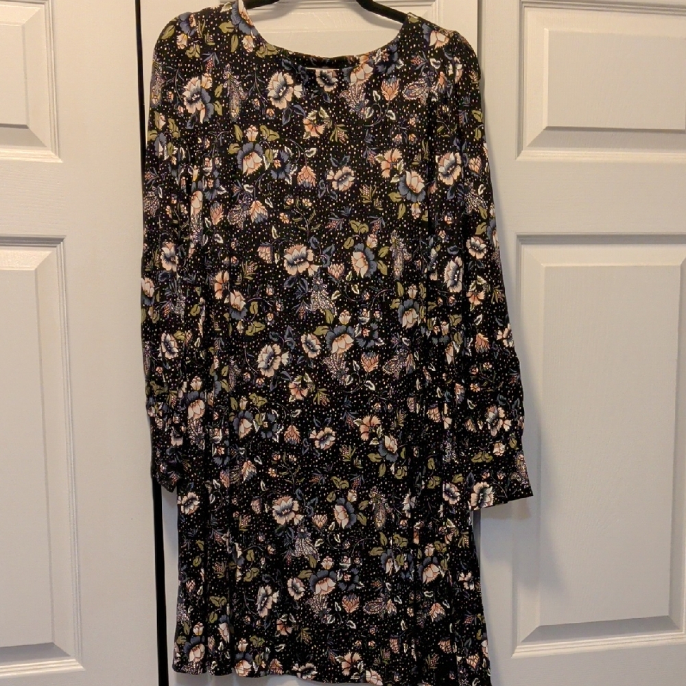 LOFT Black Floral Long Sleeve Dress